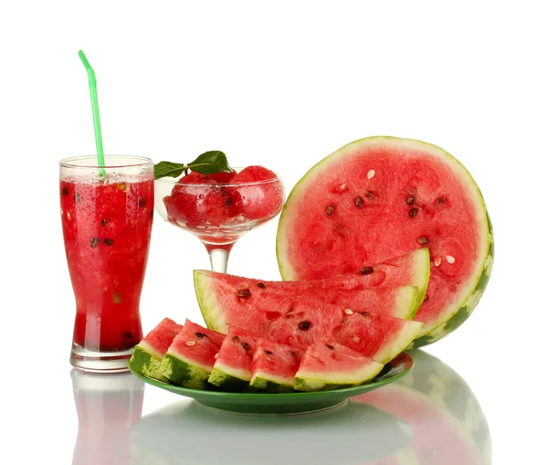 Verfrissende desserts van watermeloen geïsoleerd op wit — Stockfoto