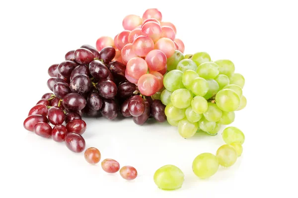 Deliziose uve mature rosa e verdi isolate su bianco — Foto Stock