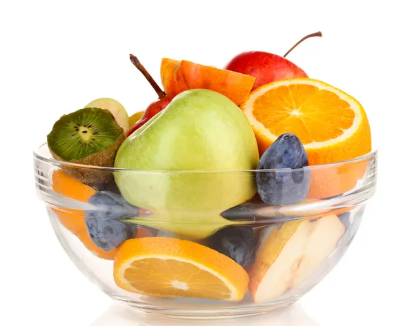 Glass bowl with fruit for diet isolated on white — Stock Photo, Image