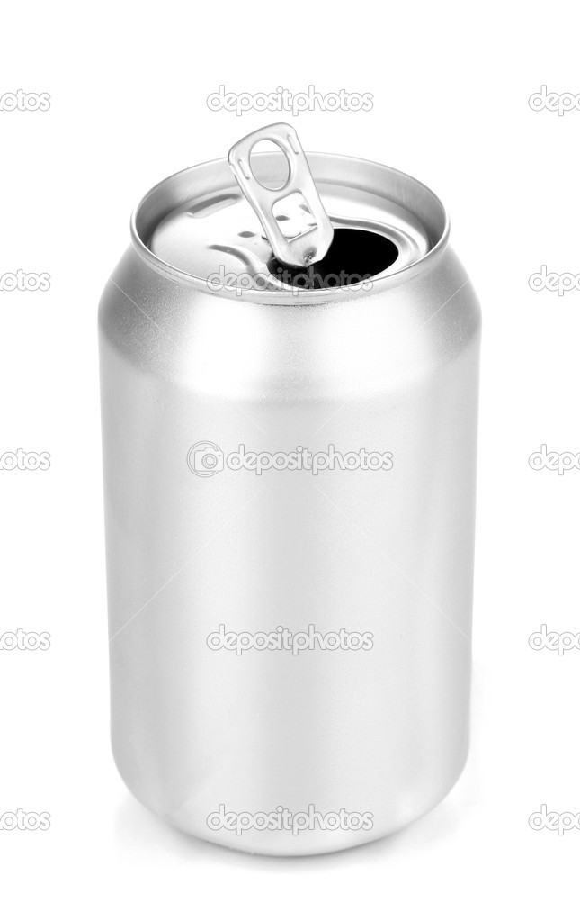 Open aluminum can isolated on white