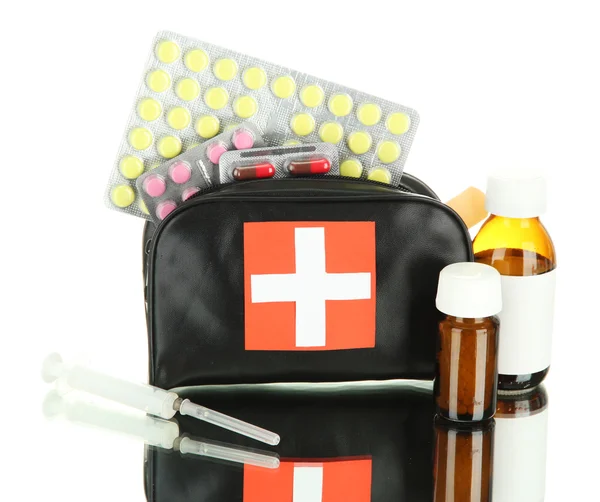 First aid bag, isolated on white — Stock Photo, Image