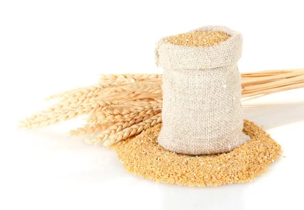 Arnautka in sack with spikelets on white background close-up — Stock Photo, Image