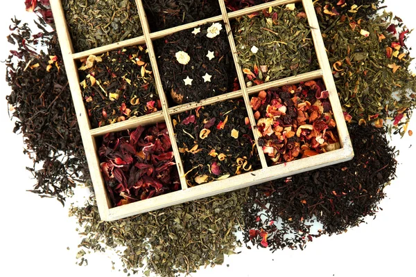 beyaz izole ahşap kutu, Kuru çay çeşitleri