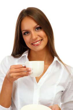 kahve, beyaz izole olan güzel kadın