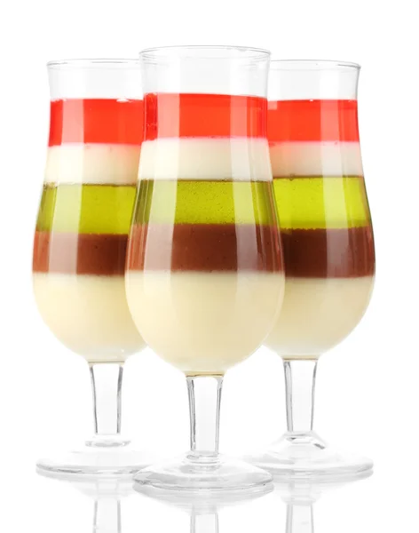 Gelatina di frutta in bicchieri isolati su bianco — Foto Stock