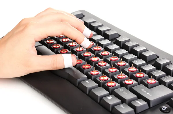 Mecanografía dolorosa en el primer plano del teclado — Foto de Stock