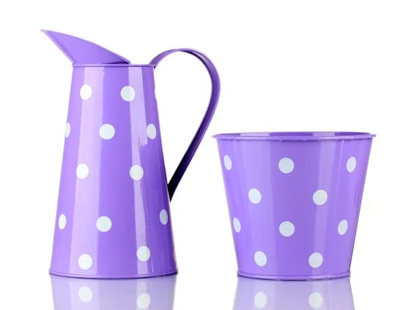 Purple buckets with white polka-dot isolated on white — Stock Photo, Image