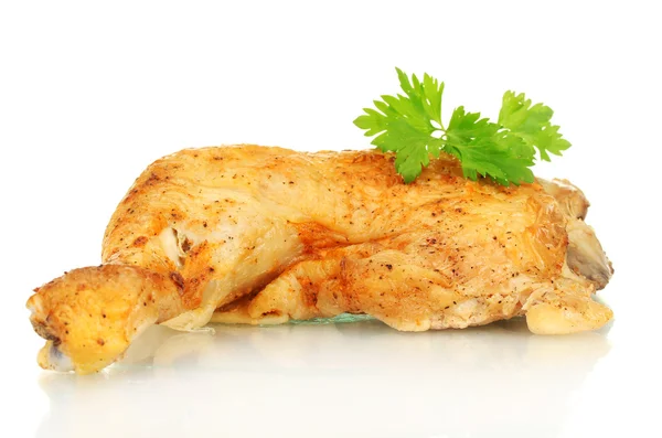 Perna de frango assada com salsa isolada em branco — Fotografia de Stock