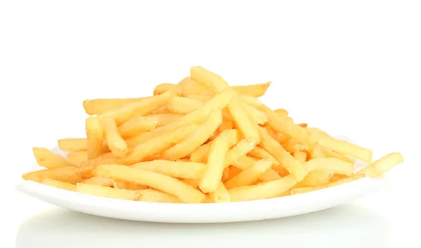 Patatas fritas en el plato aisladas en blanco — Foto de Stock