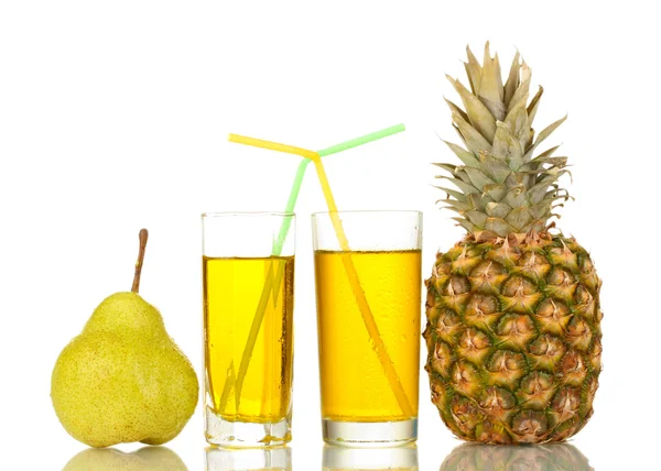 Glass of sweet juice with fruit isolated on white — Stock Photo, Image