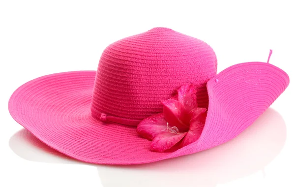 Belle chapeau femme d'été avec fleur isolée sur blanc — Photo