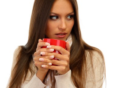 çay, beyaz izole olan güzel kadın