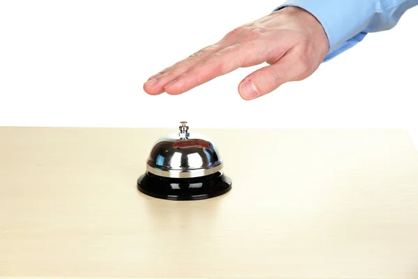 Χέρι κουδούνισμα στα bell υπηρεσίες απομονωθεί σε λευκό — Φωτογραφία Αρχείου