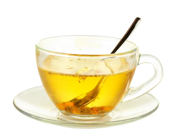 Duindoorn Bouillon in een glas kopje geïsoleerd op wit — Stockfoto