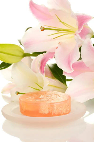 Beautiful lily and soap close-up — Stock Photo, Image