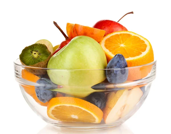 Miska szklana z owoców do diety na białym tle — Zdjęcie stockowe