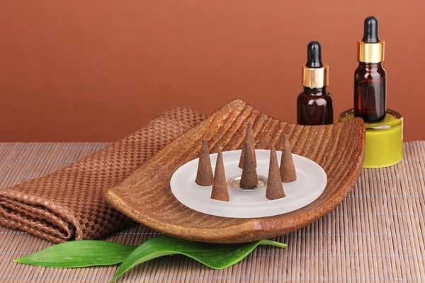 Aromatherapy setting on brown background Royalty Free Stock Images