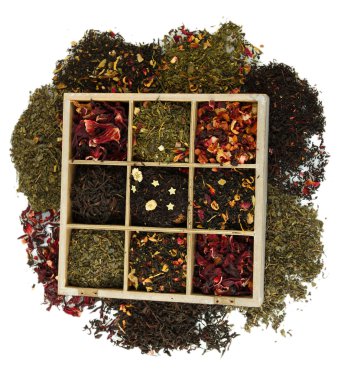 beyaz izole ahşap kutu, Kuru çay çeşitleri