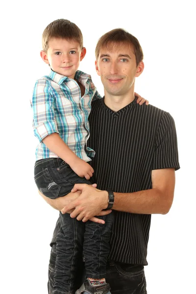 Retrato de papá e hijo aislados en blanco — Foto de Stock