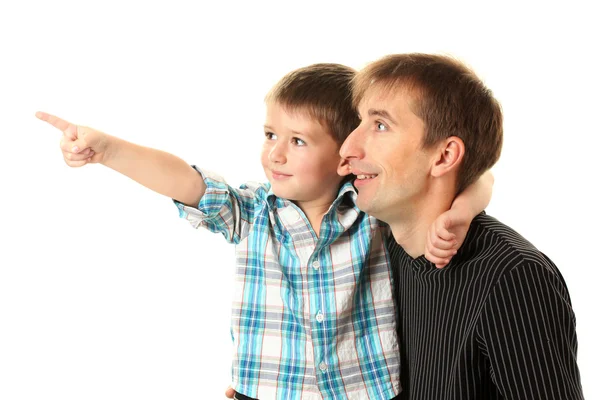 Portrait of dad and son isolated on white — Stock Photo, Image