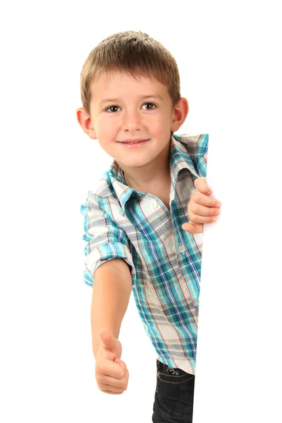 Retrato de niño feliz aislado en blanco — Foto de Stock