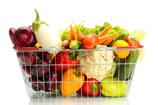 Fresh vegetables in metal basket isolated on white — Stock Photo, Image