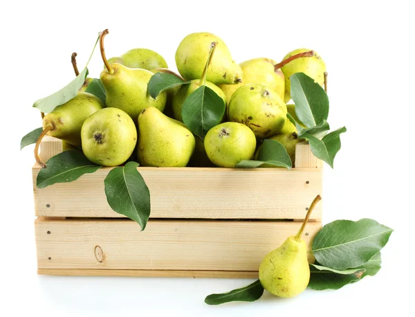 Juicy flavorful pears in box isolated on white — Stock Photo, Image