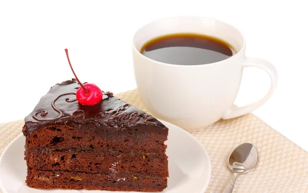 Chocolade sacher taart geïsoleerd op wit — Stockfoto