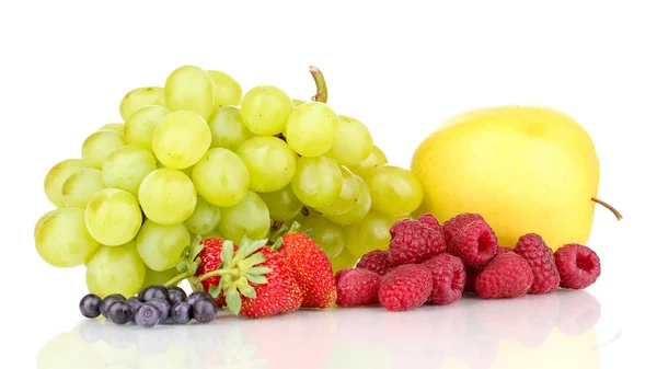 Mix of ripe sweet fruits and berries isolated on white — Stock Photo, Image