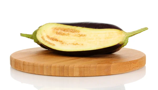 Fresh eggplant and half on chopping board isolated on white — Stock Photo, Image