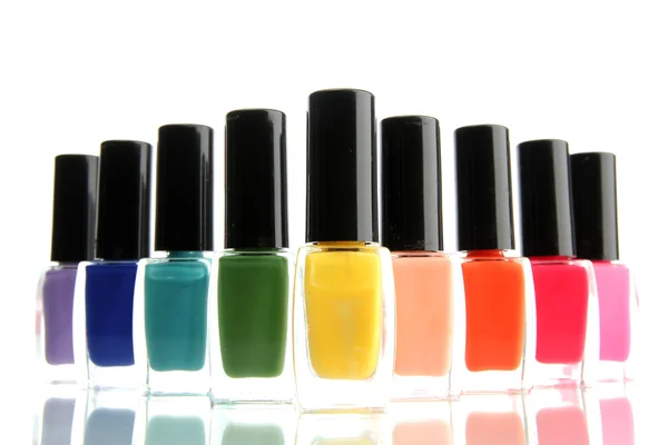 Group of bright nail polishes isolated on white — Stock Photo, Image