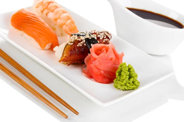 Delicious sushi served on plate close-up — Stock Photo, Image