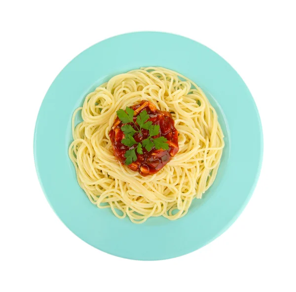 Italiaanse spaghetti in plaat geïsoleerd op wit — Stockfoto