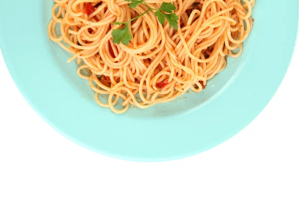 Spaghettis italiens en plaque isolée sur blanc — Photo