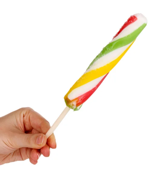 Colorido helado de zumo de fruta en la mano aislado en blanco — Foto de Stock