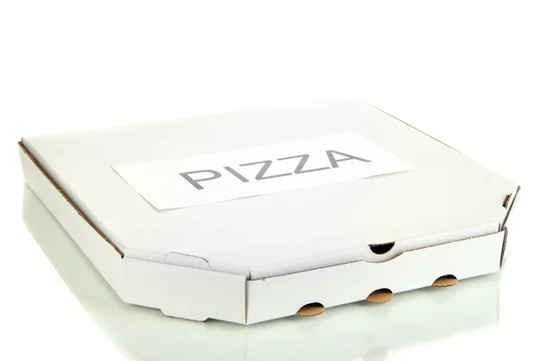 Scatola chiusa con pizza isolata su bianco — Foto Stock