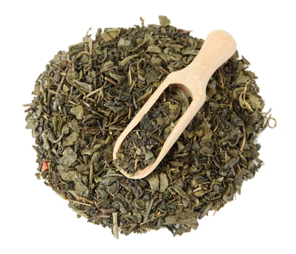 Aromatischer grüner, trockener Tee, isoliert auf weißem — Stockfoto