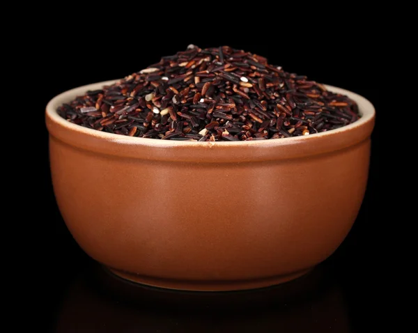 Siyah pirinç üzerine siyah izole kahverengi kase — Stok fotoğraf
