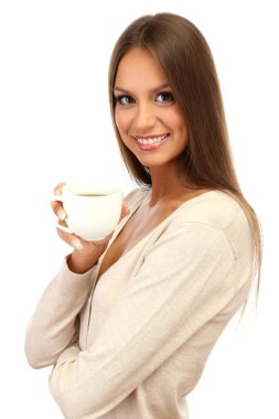 kahve, beyaz izole olan güzel kadın