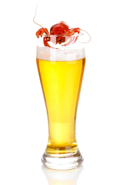 Tasty boiled crayfish and beer isolated on white — Stock Photo, Image