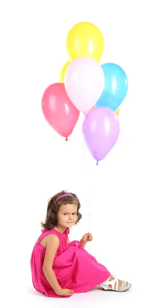 Beautiful little girl with balloons isolated on white — Stock Photo, Image