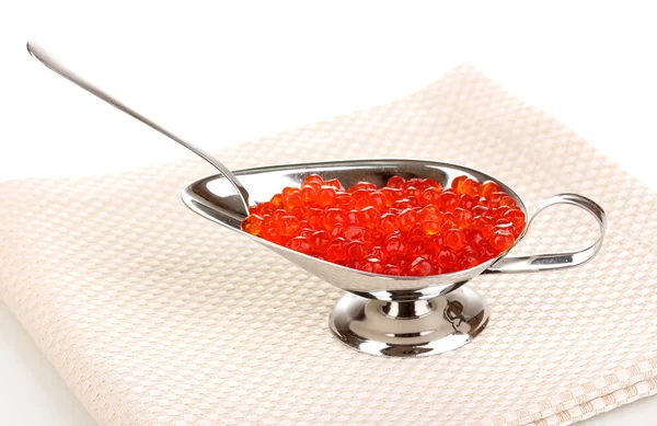 Caviar rojo en tazón de plata aislado en blanco —  Fotos de Stock