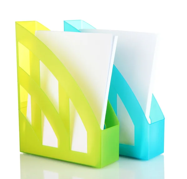Barevné zásobníky pro papíry izolovaných na bílém — Stockfoto