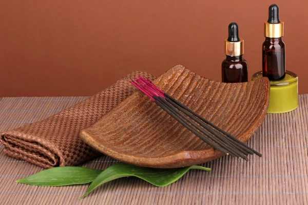 Aromatherapy setting on brown background Stock Image