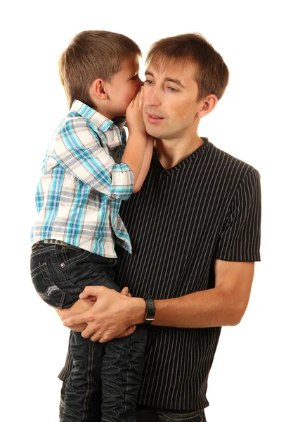 Portret van vader en zoon geïsoleerd op wit — Stockfoto