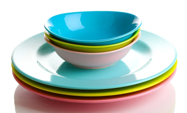 Colorful plates isolated on white — Stock Photo, Image