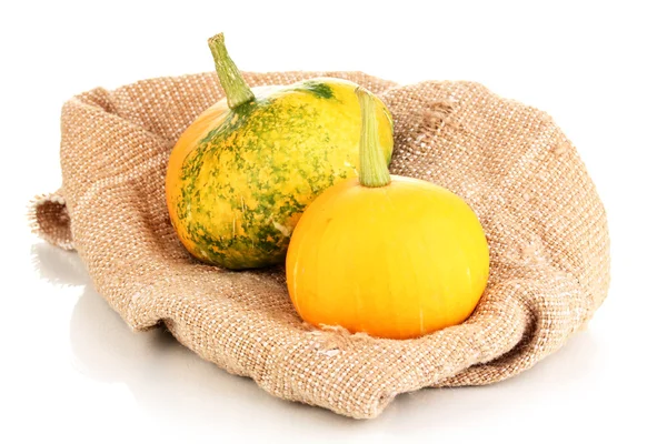 Two pumpkins on sackcloth isolated on white — Stock Photo, Image