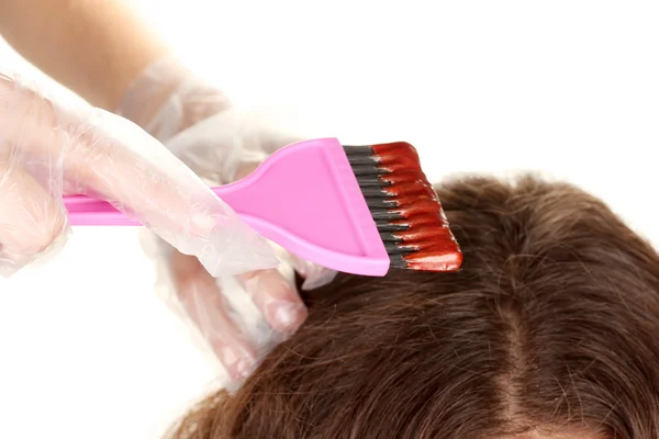 Colorazione dei capelli, su sfondo bianco — Foto Stock