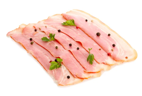 Chutná slanina s kořením, izolované na bílém — Stock fotografie