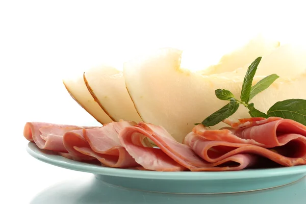 Parma ham and melon, isolated on white — Stock Photo, Image